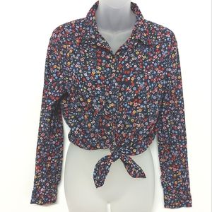 3 for $25- Gap Button Down Navy Blue Shirt with Flowers, Size Small